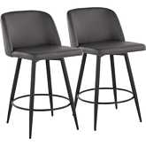 Toriano 26" Swivel Counter Stool in Grey Leatherette & Black Metal with Round Footrest (Set of 2)